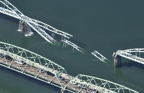Water pipe bridge collapse in western Japan