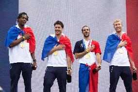 France gold medalists foil fencing team at the fan zone of the Trocadero - Paris