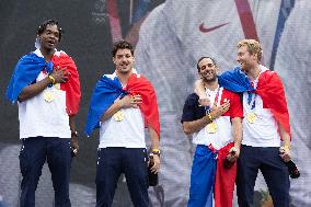 France gold medalists foil fencing team at the fan zone of the Trocadero - Paris