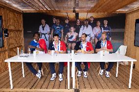 France gold medalists foil fencing team at the fan zone of the Trocadero - Paris