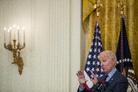 US President Joe Biden delivers remarks on the efforts to get more Americans vaccinated and the spread of the Delta variant