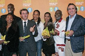 Francois Baroin and Christine Arron promotes the French west Indies banana in Paris