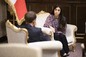 French President Emmanuel Macron and Nadia Murad at Guest house - Bagdad