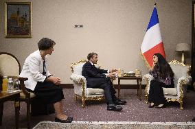 French President Emmanuel Macron and Nadia Murad at Guest house - Bagdad