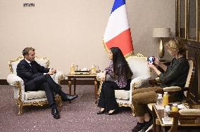 French President Emmanuel Macron and Nadia Murad at Guest house - Bagdad