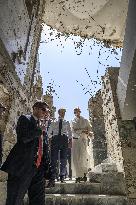 French Président Emmanuel Macron visiting the Our Lady of the Hour Church - Mosul