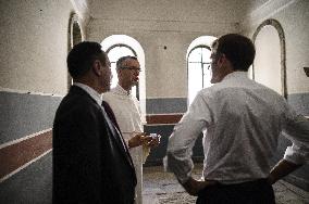 French Président Emmanuel Macron visiting the Our Lady of the Hour Church - Mosul