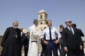 French Président Emmanuel Macron visiting the Our Lady of the Hour Church - Mosul