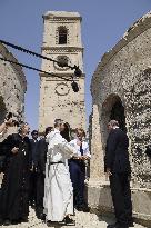 French Président Emmanuel Macron visiting the Our Lady of the Hour Church - Mosul