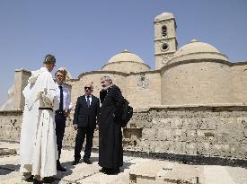 French Président Emmanuel Macron visiting the Our Lady of the Hour Church - Mosul