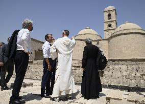 French Président Emmanuel Macron visiting the Our Lady of the Hour Church - Mosul