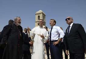 French Président Emmanuel Macron visiting the Our Lady of the Hour Church - Mosul