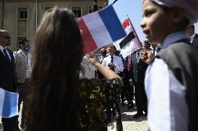 French Président Emmanuel Macron visiting the Our Lady of the Hour Church - Mosul