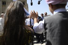 French Président Emmanuel Macron visiting the Our Lady of the Hour Church - Mosul