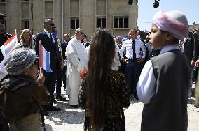 French Président Emmanuel Macron visiting the Our Lady of the Hour Church - Mosul