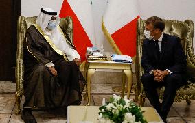 French President Emmanuel Macron meets with Kuwait's Foreign Minister Sheikh Sabah al-Khaled al-Sabah - Bagdhad