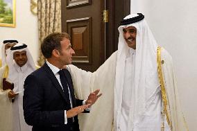 French President Emmanuel Macron meets with Qatars Emir Sheikh Tamim al-Thani - Bagdhad