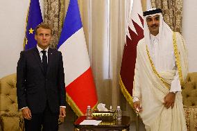 French President Emmanuel Macron meets with Qatars Emir Sheikh Tamim al-Thani - Bagdhad