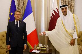 French President Emmanuel Macron meets with Qatars Emir Sheikh Tamim al-Thani - Bagdhad