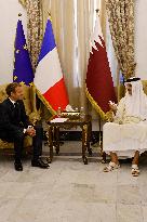 French President Emmanuel Macron meets with Qatars Emir Sheikh Tamim al-Thani - Bagdhad