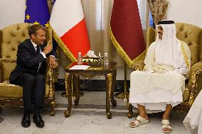 French President Emmanuel Macron meets with Qatars Emir Sheikh Tamim al-Thani - Bagdhad