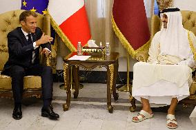 French President Emmanuel Macron meets with Qatars Emir Sheikh Tamim al-Thani - Bagdhad