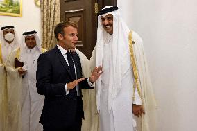 French President Emmanuel Macron meets with Qatars Emir Sheikh Tamim al-Thani - Bagdhad