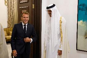French President Emmanuel Macron meets with Qatars Emir Sheikh Tamim al-Thani - Bagdhad