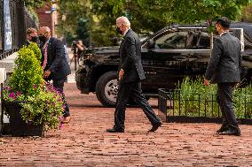 President Joe Biden Arrives at Holy Trinity Catholic Church