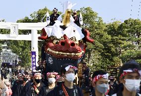Float parade in southwestern Japan