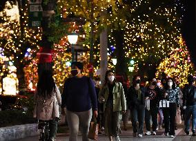 Illuminated street in Osaka