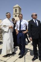French Président Emmanuel Macron visiting the Our Lady of the Hour Church - Mosul