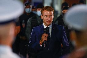 President Macron Visits Police Station - Marseille