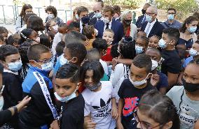 President Macron Visits Bouge Elementary School - Marseille