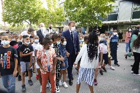 President Macron Visits Bouge Elementary School - Marseille