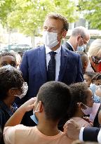 President Macron Visits Bouge Elementary School - Marseille