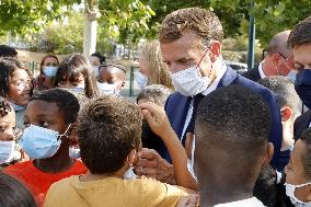 President Macron Visits Bouge Elementary School - Marseille