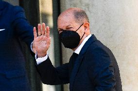 Olaf Scholz Received At Elysee Palace - Paris