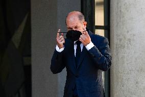 Olaf Scholz Received At Elysee Palace - Paris
