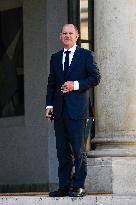 Olaf Scholz Received At Elysee Palace - Paris