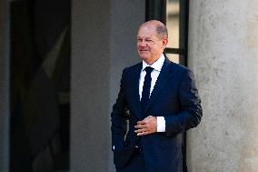 Olaf Scholz Received At Elysee Palace - Paris