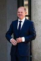 Olaf Scholz Received At Elysee Palace - Paris