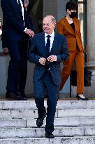 Olaf Scholz Received At Elysee Palace - Paris