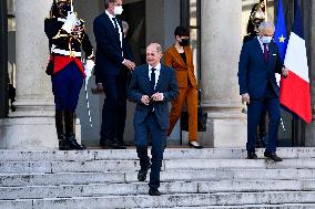 Olaf Scholz Received At Elysee Palace - Paris