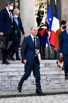 Olaf Scholz Received At Elysee Palace - Paris