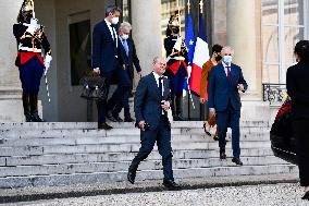 Olaf Scholz Received At Elysee Palace - Paris