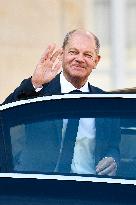 Olaf Scholz Received At Elysee Palace - Paris