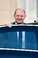Olaf Scholz Received At Elysee Palace - Paris