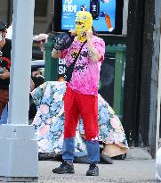 Jared Leto out with funny winter hood in New York