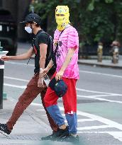 Jared Leto out with funny winter hood in New York